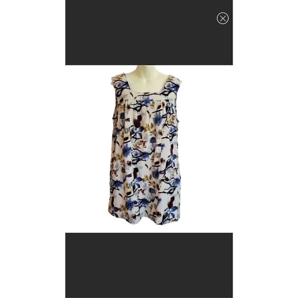 Entro Linen Sleeveless Linen Bird Motif Dress Size M